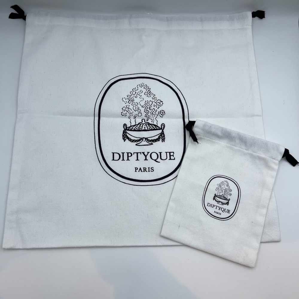 NEW Diptyque dust bag drawstring bag white black set of 2